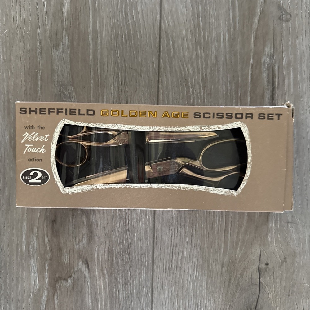 Vintage Sheffield Golden Age 2 Scissor Set England Original‎ Box Stainless Steel